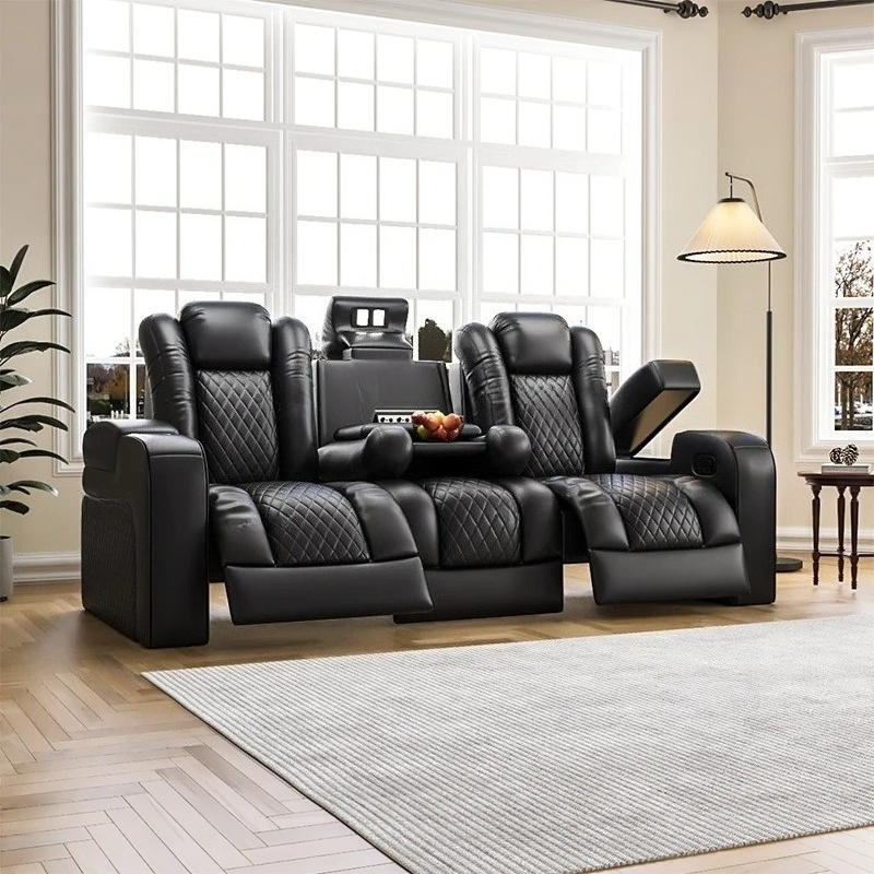 Home Cinema Chairs - Luxury Theater Furniture Black Color 3seater