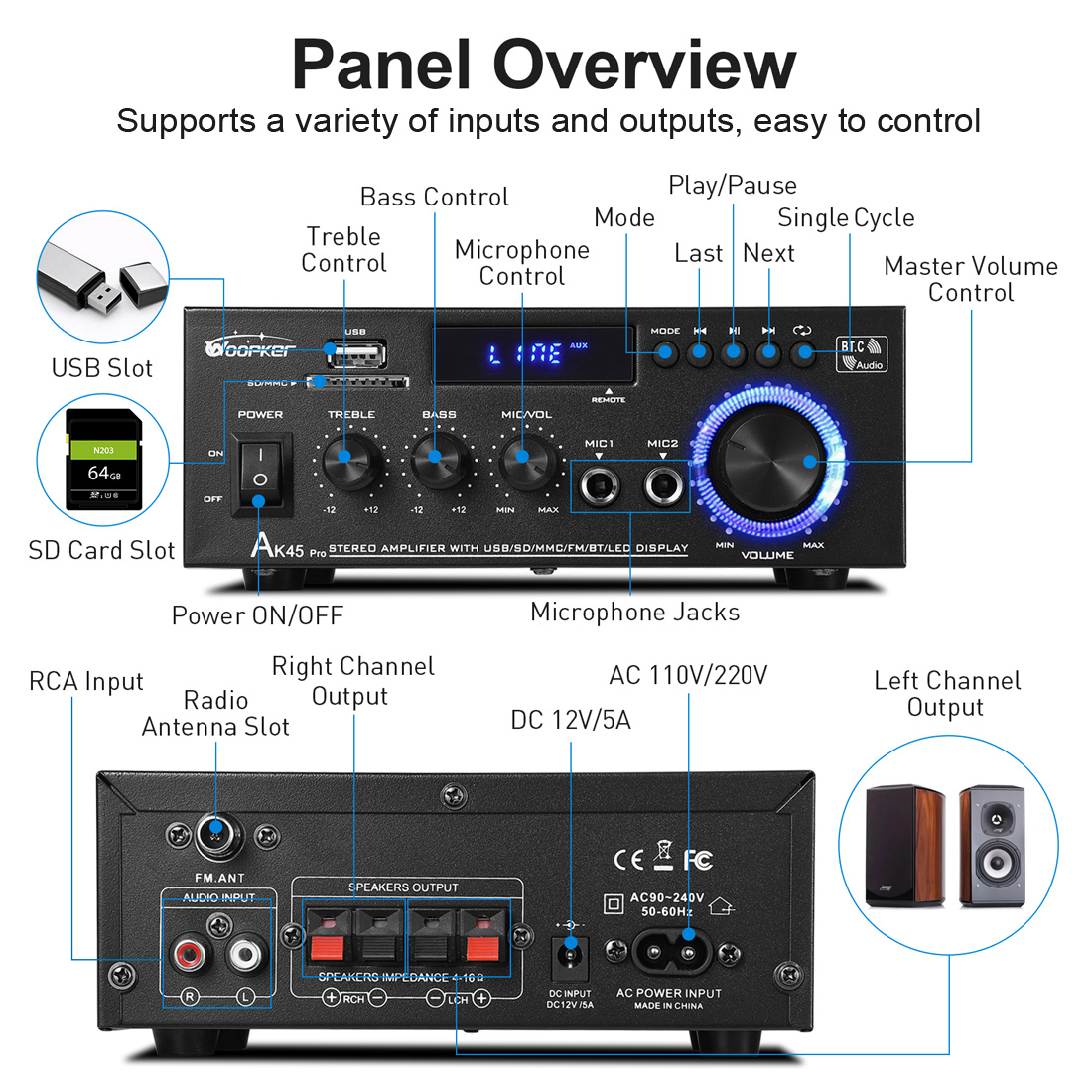 Woopker Audio Amplifier AK45/A - Home Cinema Audio System 评论和价格