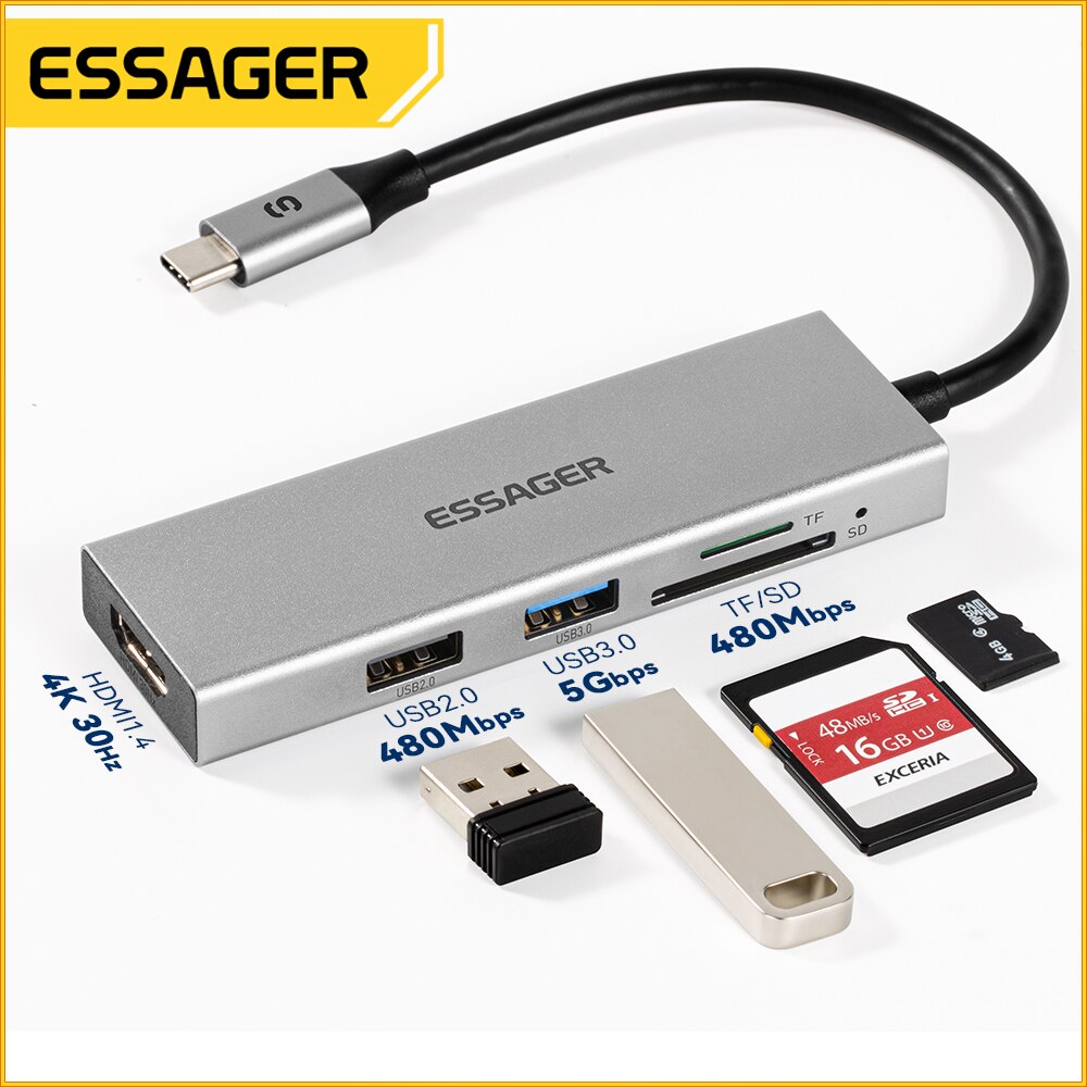 Essager 5 in 1 USB C HUB HDMI- - Home Cinema Usb 评论和价格