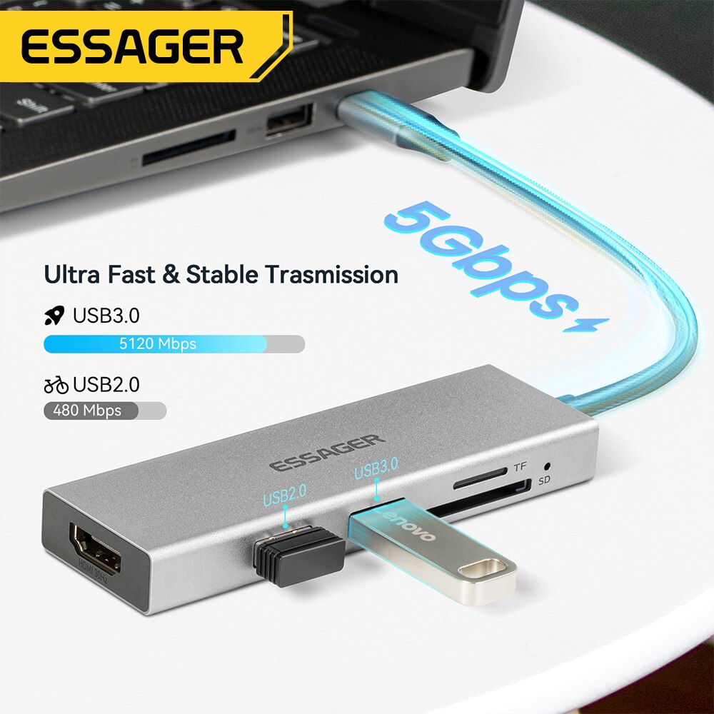 Essager 5 in 1 USB C HUB HDMI- - Home Cinema Usb 评论和价格