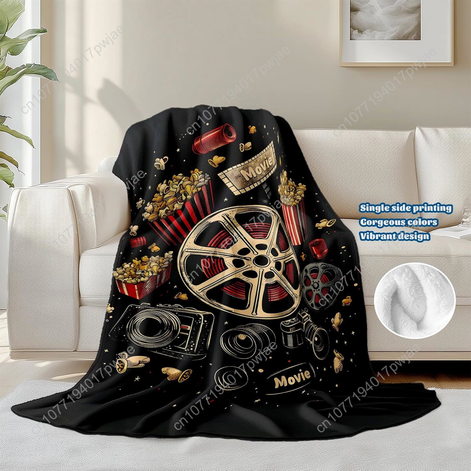 Movie Ticket Popcorn Throw Bla - Home Cinema Gifts 评论和价格