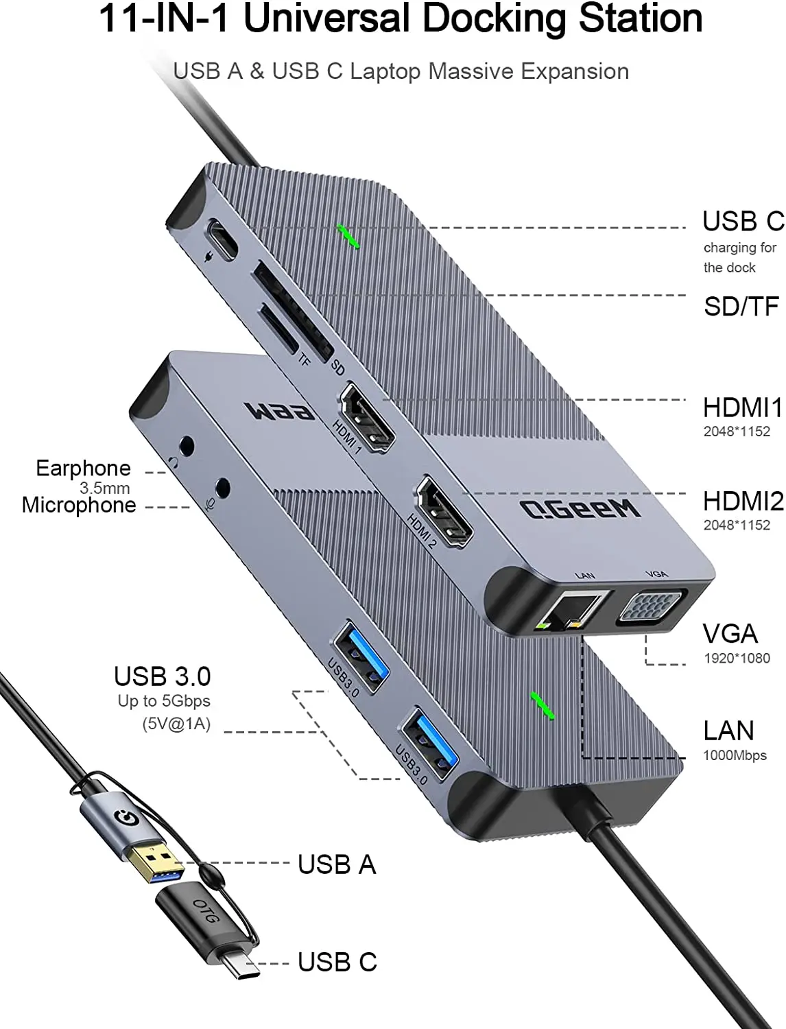QGeeM USB 3.0 Docking Station, - Home Cinema Usb 评论和价格