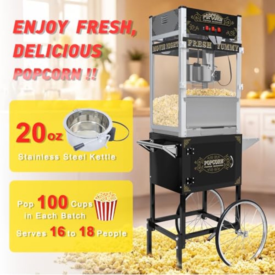 Popcorn Machine with Cart Whee - Popcorn Machine Home 评论和价格