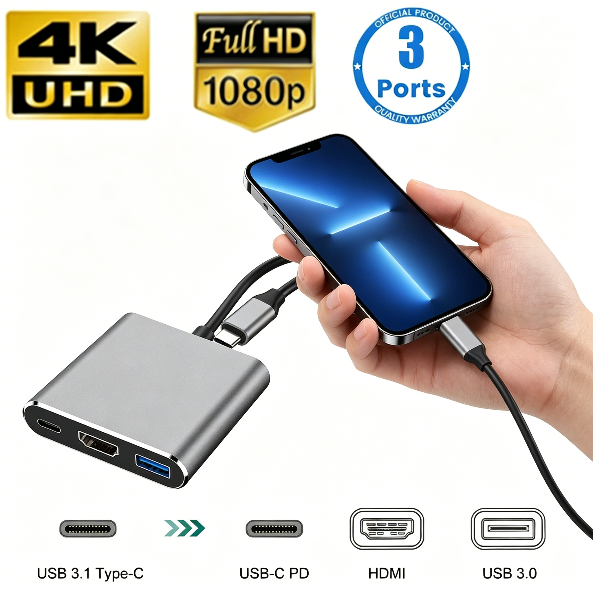 USB C HUB 3-in-1 Multiports Ad - Home Cinema Usb 评论和价格